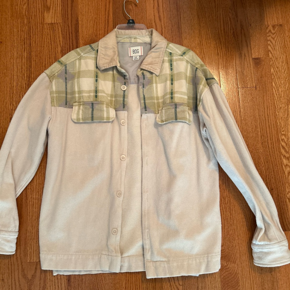 BDG Beige and Olive Plaid Shirt Jacket